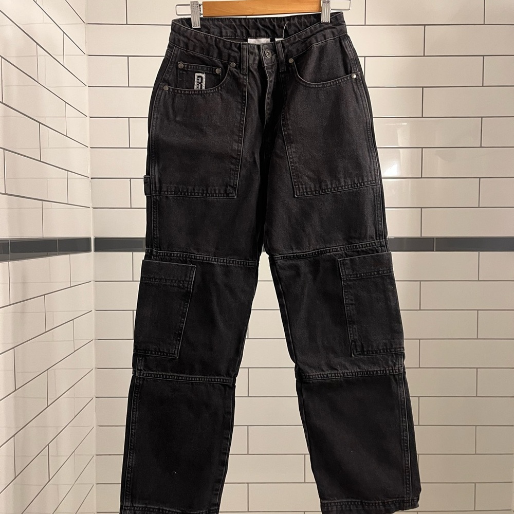The Ragged Priest Black Cargo Pants with Segmented Knee Panels